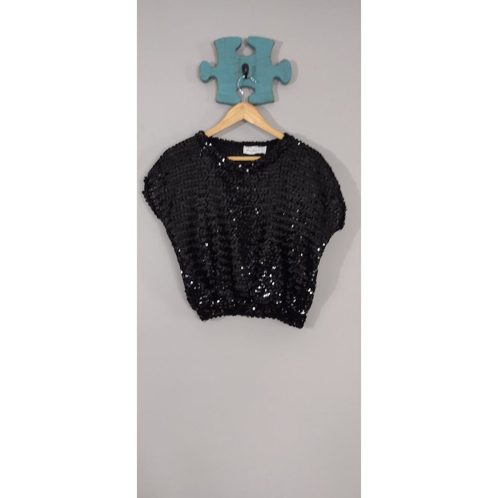 Saks Fifth Ave vintage black sequin top Disco Glam Party Whimsygoth aesthetic